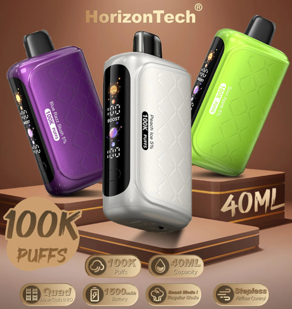 Horizon Tech 100,000 Puffs Disposable Vapes | Pack of 05 | Made In USA | SB-2024 (Texas Compliant )